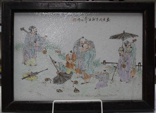 A Chinese famille rose plaque, Republic period or later, 32.5 x 44.5cm incl. frame